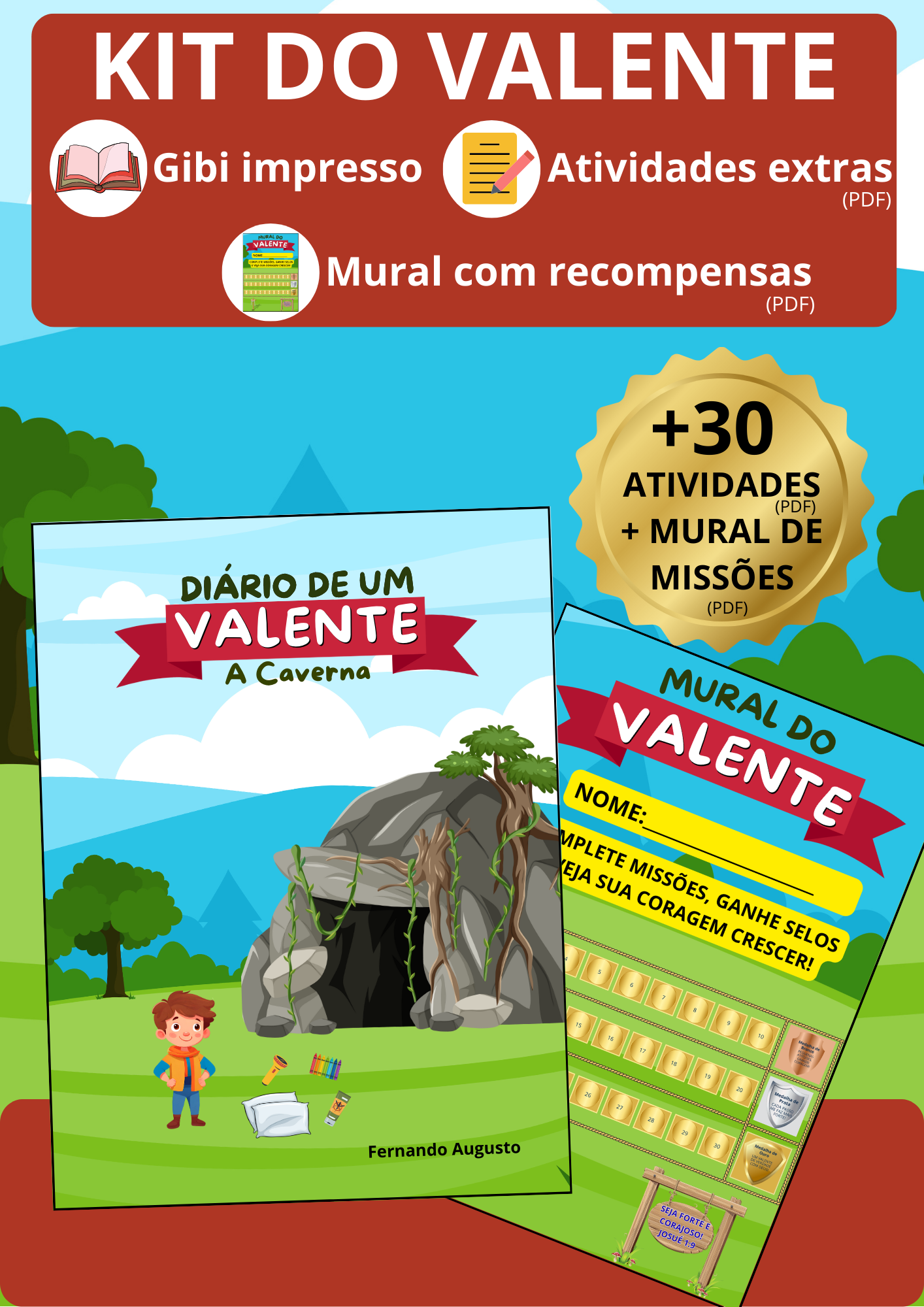 Diário de um Valente - A Caverna - (Formato GIBI) + 30 Atividades Extras (PDF) + Mural do Valente com Selos (PDF)