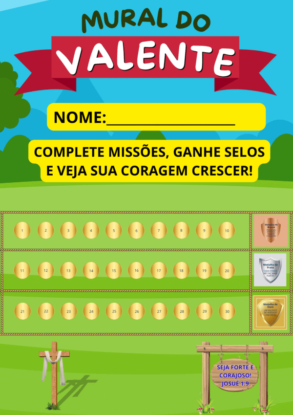 Mural do Valente Com Selos de Conquistas – PDF para imprimir
